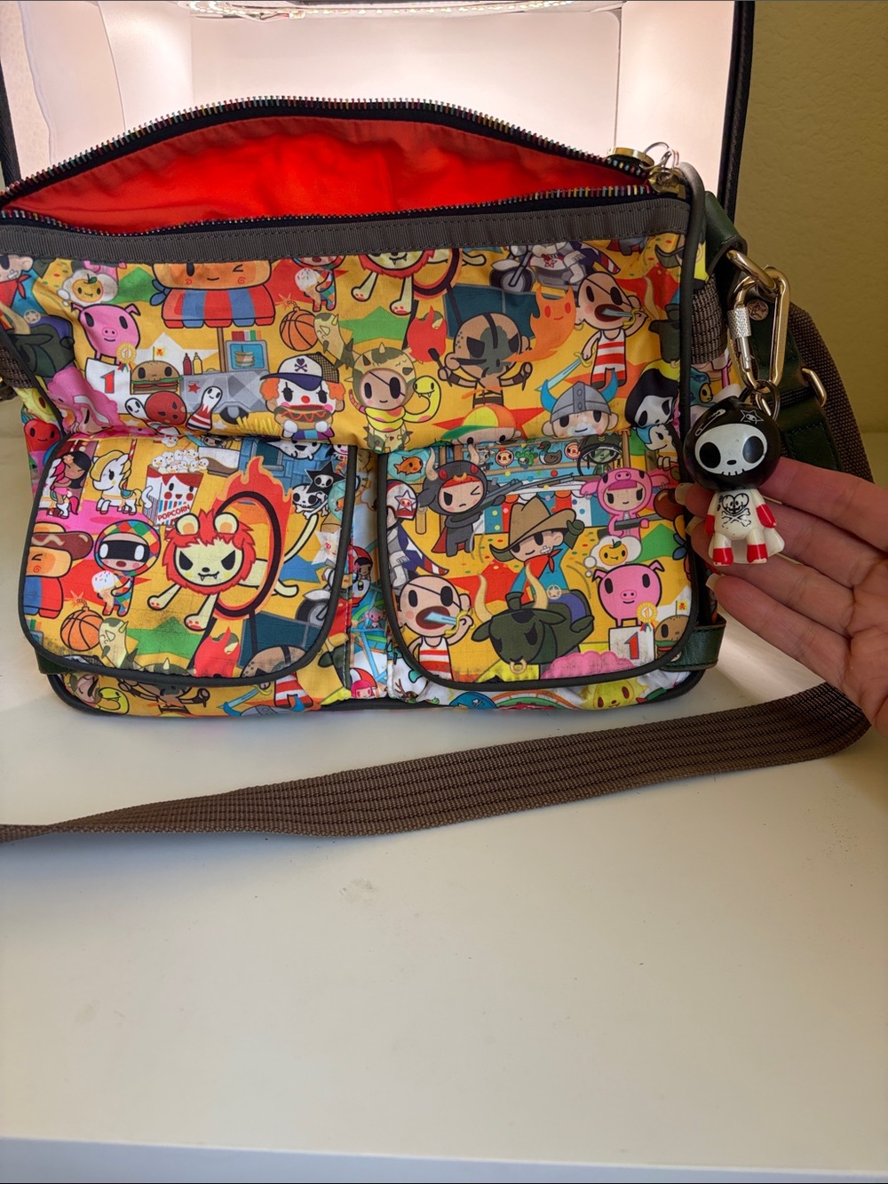 tokidoki Multicolor Cartoon Print Crossbody Bag with Red Interior